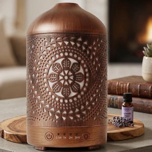 Aromatherapie etherische oliediffusor 100 ml, metalen ultrasone luchtbevochtiger, automatische uitschakeling, timer en nachtlampje, thuiskantoor spa decor, bohocadeau