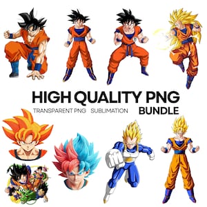 Paquete de imágenes PNG transparentes de dibujos animados de Saiyan de Anime, imágenes prediseñadas para sublimación e impresión, manualidades DIY, descarga instantánea
