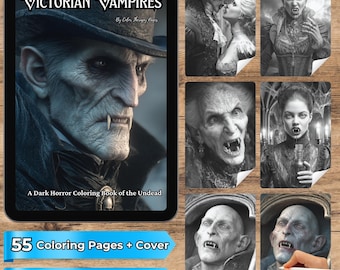 Victorian Vampires Coloring Book | 55 Dark Horror Grayscale Pages of Gothic Undead Portraits