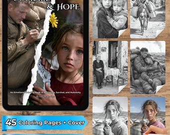 Libro para colorear "Coraje y esperanza" / Rostros emotivos, historias humanas y retratos de resiliencia