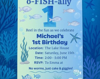 Fishing Birthday Invitation | O-FISH-ally Birthday Party | Under the Sea Party Invite | Editable Template