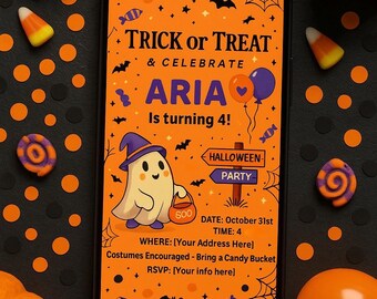 Halloween Birthday Invitation | Kids Halloween Party Invite | Digital Download | Editable Canva Template | Printable or Text Message Option