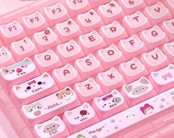 Crystal Jelly Cat Kawaii Pink Keycap Set for Mechanical Keyboard | Cute Artisan Keycaps, MAO Profile Design – KeyArtisan®