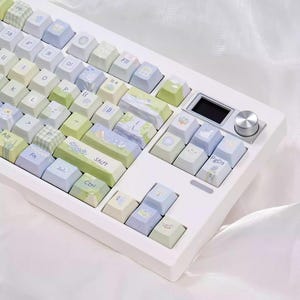 Cute Summer Garden Nature Theme Keycaps for Mechanical Keyboard, Pastel Keycaps, Artisan Keycaps, Kawaii Keycaps, PBT Dye-Sub, 141 Keys