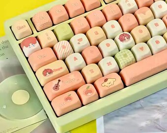 Cute Jesse Anime Theme Pastel Keycap Set - Orange Keycaps, Kawaii Keycaps, MOA Profile, PBT Dye-Sub, for MX Switch Mechanical Keyboard