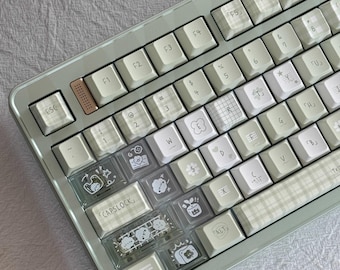 Cute Green Matcha Pastel Artisan Keycaps Set for Mechanical Keyboard – Kawaii Aesthetic Design | Keyartisan®