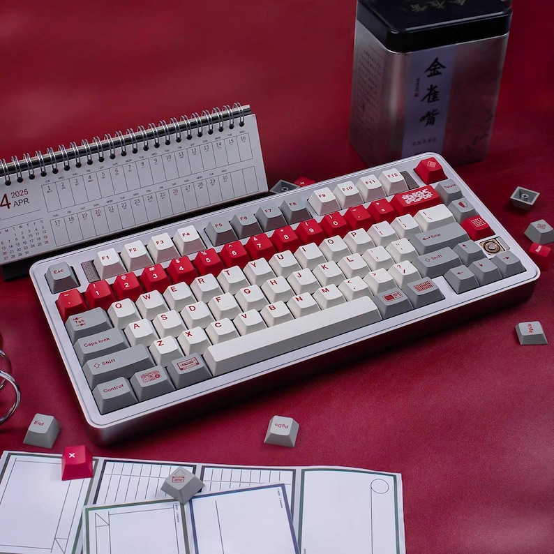 Cool Red Classic Retro Theme Keycap Set for Mechanical Keyboard | Gray ...