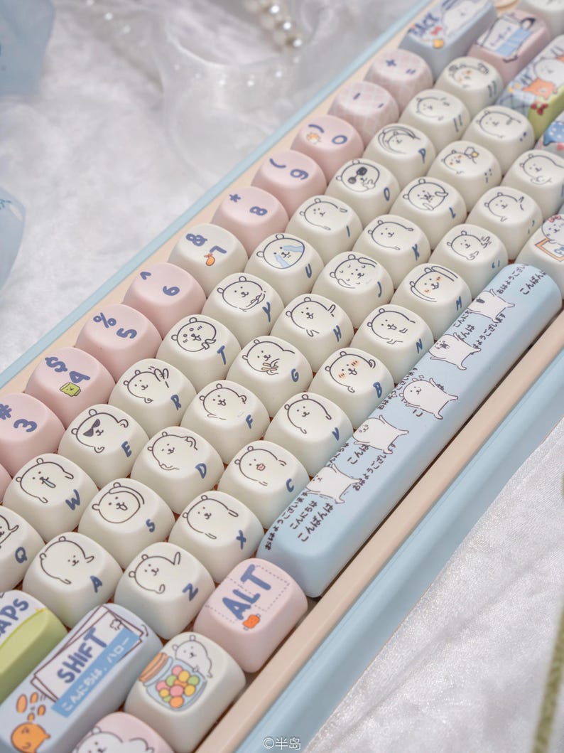Cute Funny Emote Bear Theme Keycap Set for Mechanical Keyboard | Kawaii ...