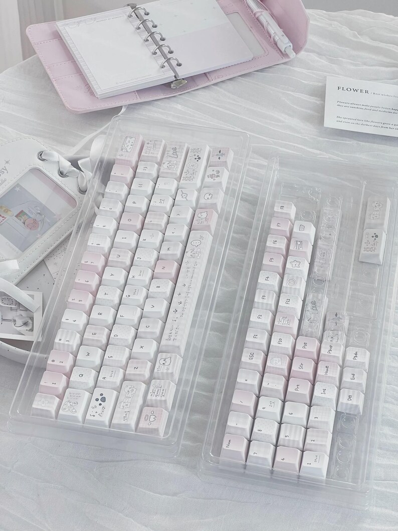 Cute Sweet Cartoon Pastel Pink Keycaps Set for Mechanical Keyboard - Kawaii Aesthetic Design ...