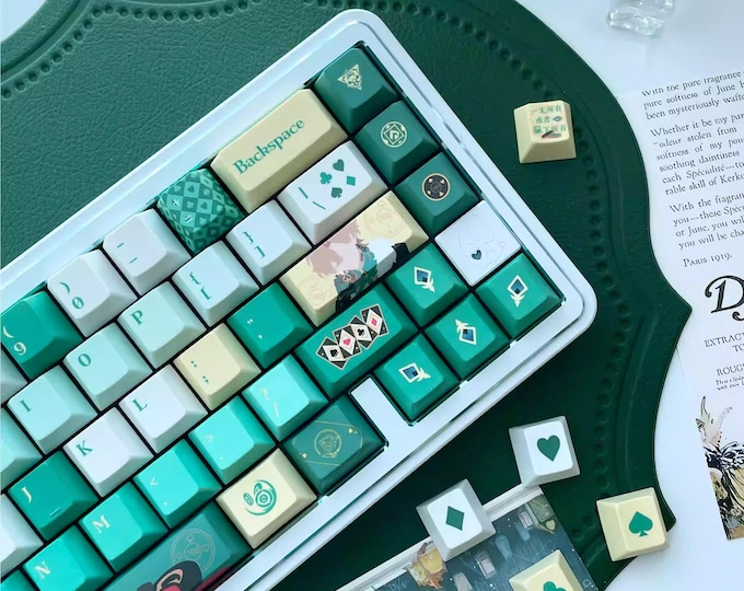 Green Aventurine Theme Anime Keycaps Set for Mechanical Keyboard | Casino Dice & Cards Theme – KeyArtisan®