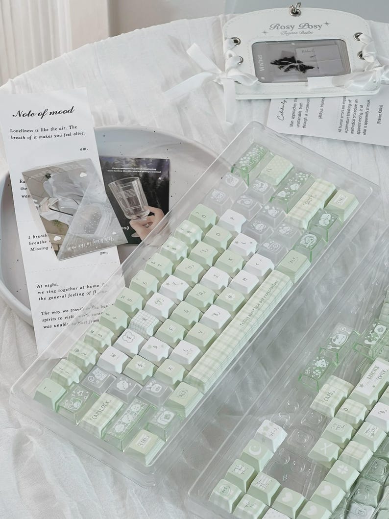 Cute Green Matcha Pastel Artisan Keycaps Set for Mechanical Keyboard ...