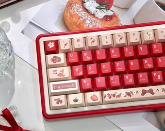 Cute Red Tiny Animals Mechanical Keyboard – Kawaii Tri-Mode RGB 65% Compact Keyboard | Keyartisan®
