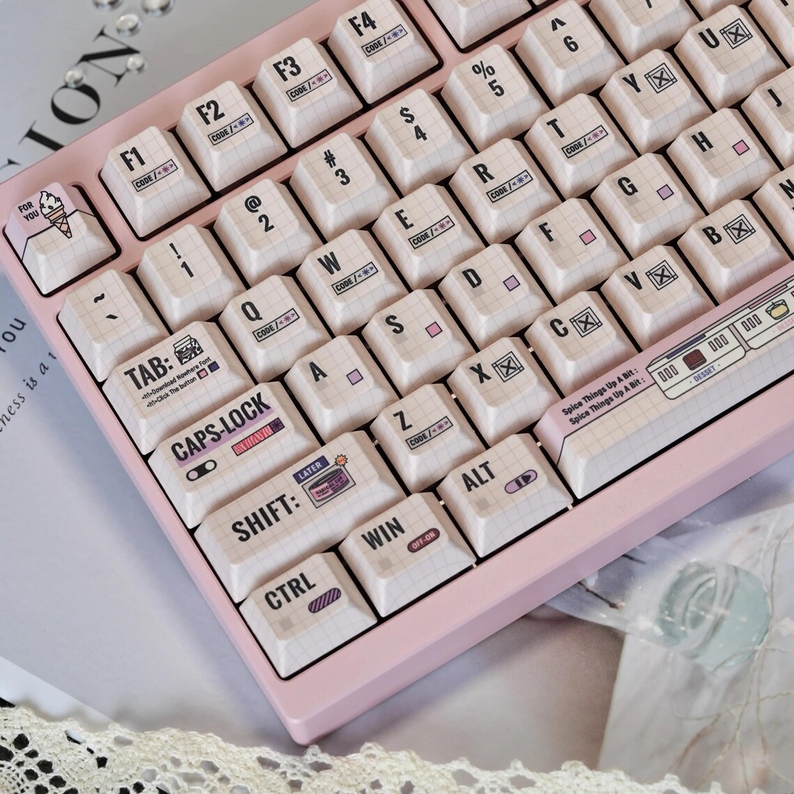 Cute Pastel Dessert & Code Theme Keycaps for Mechanical Keyboard ...