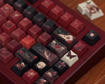 Red Dark Romance Gothic Theme Keycap Set for Mechanical Keyboard | Cool Elegant Blood & Vintage Horror Design Keycaps – KeyArtisan®