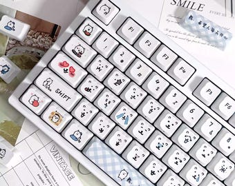 Cute White Bear Theme Graffiti Keycaps Set for Mechanical Keyboard | Playful Hand Drawn Style – KeyArtisan®