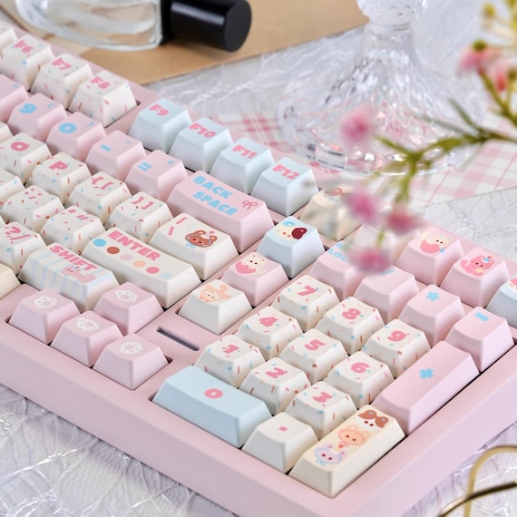 大人可愛いラメピンクcotton ミニ˚✧₊キーリングPrincess かわいい誕生日猫テーマのピンクキーキャップセット - パステルカラー