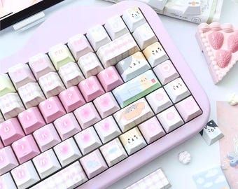 Niedliches Rosa Katzen Thema Kawaii Tastenkappen für Mechanische Tastatur | Pfotenabdrücke und Schnurrhaare Design Schlüsselkappen - KeyArtisan®
