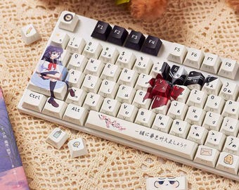 Cute Schoolgirl Artisan Anime Keycap Set | Red Bow Kawaii Theme Keycaps, Cherry / MOA / XDA / SOA Profile, Pbt Dye-Sub – KeyArtisan®