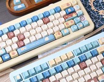 Cute Bunny Coffee House Pastel Keycap Set for Mechanical Keyboard– “Coffee With You” Artisan PBT Keycap by KeyArtisan