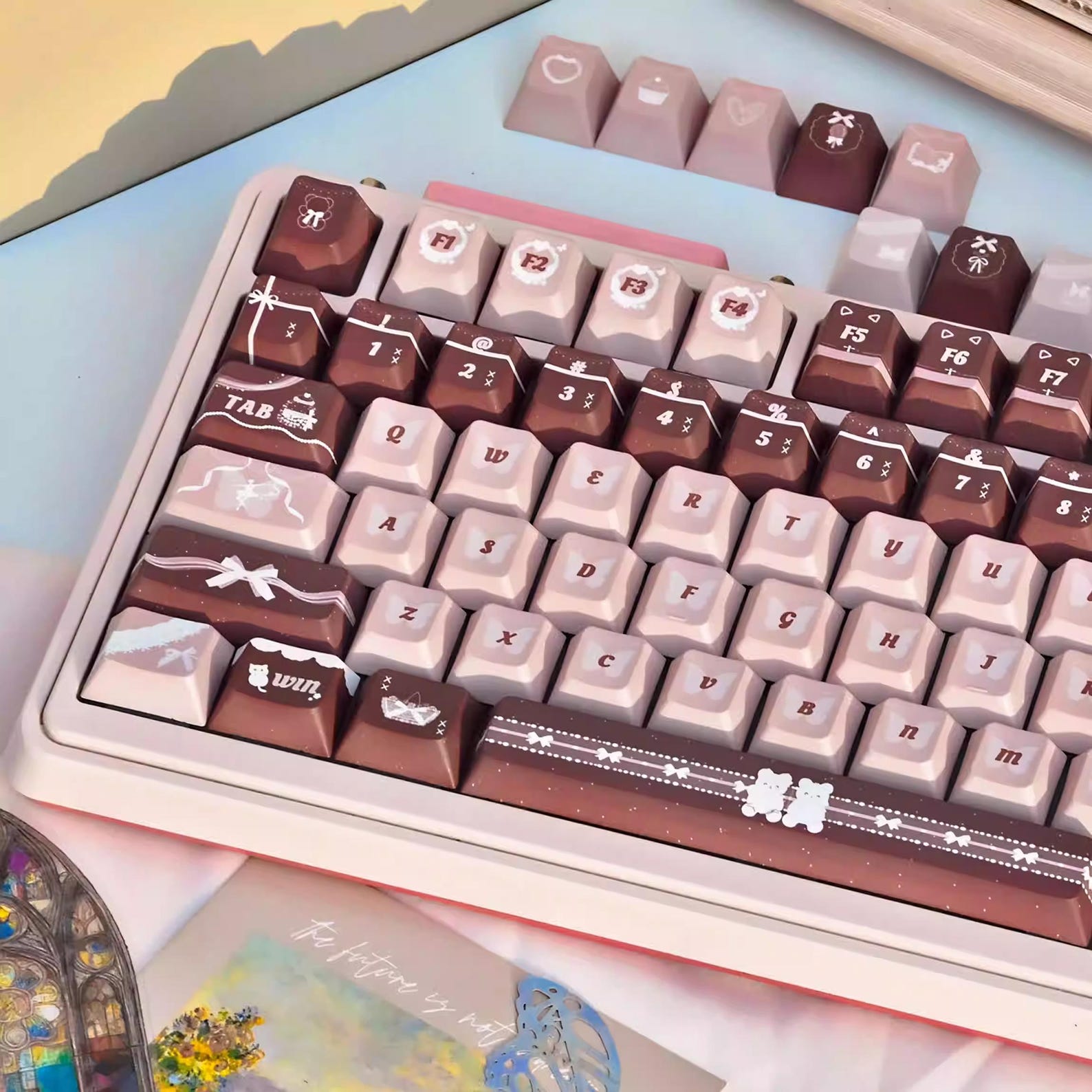 Happy Daily Life Bear Artisan Keycap Set | Chocolate Kawaii Design, Pastel Keycaps, Cherry / MOA ...