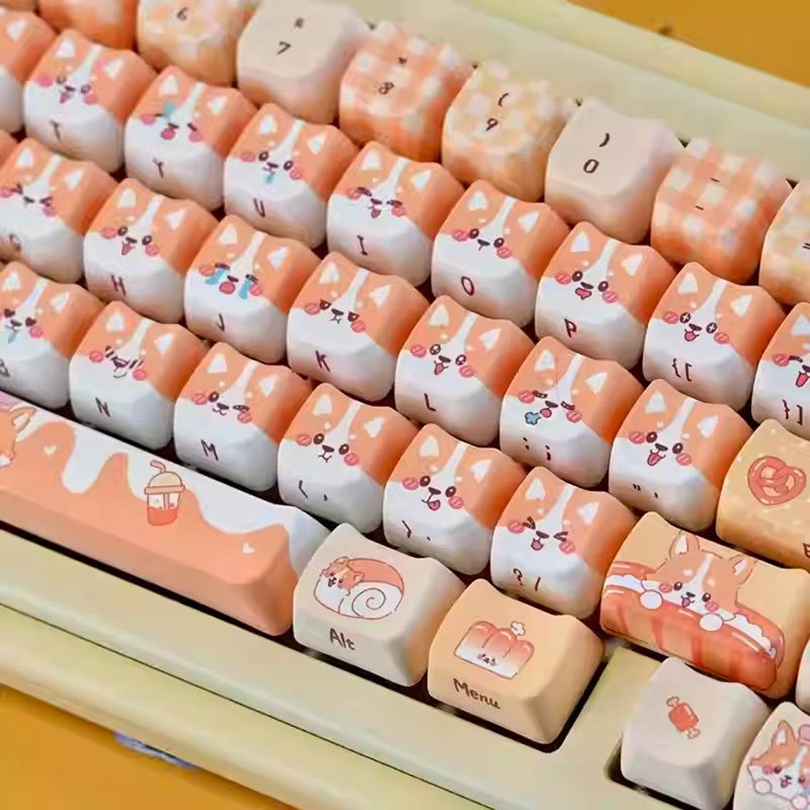 Cute Bakery Corgi Artisan Keycap Set | Bread & Dessert Theme, Pastel ...