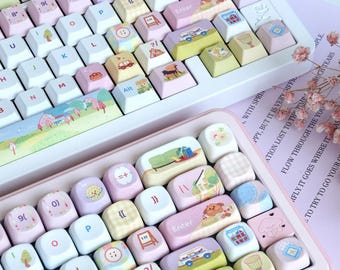 Cute Cozy Home Theme Artisan Keycap Set for Mechanical Keyboard, Kawaii Keycap Set, Cherry & SOA Profile, PBT Dye-Sub, Mx(+)Switches, 141pcs
