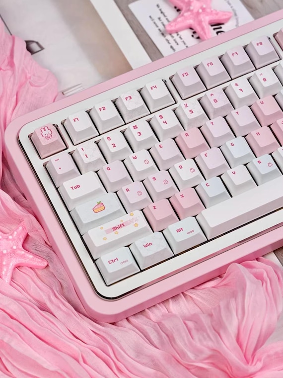 Pixel Miffy Bunny Theme Pink Keycap Set for Mechanical Keyboard