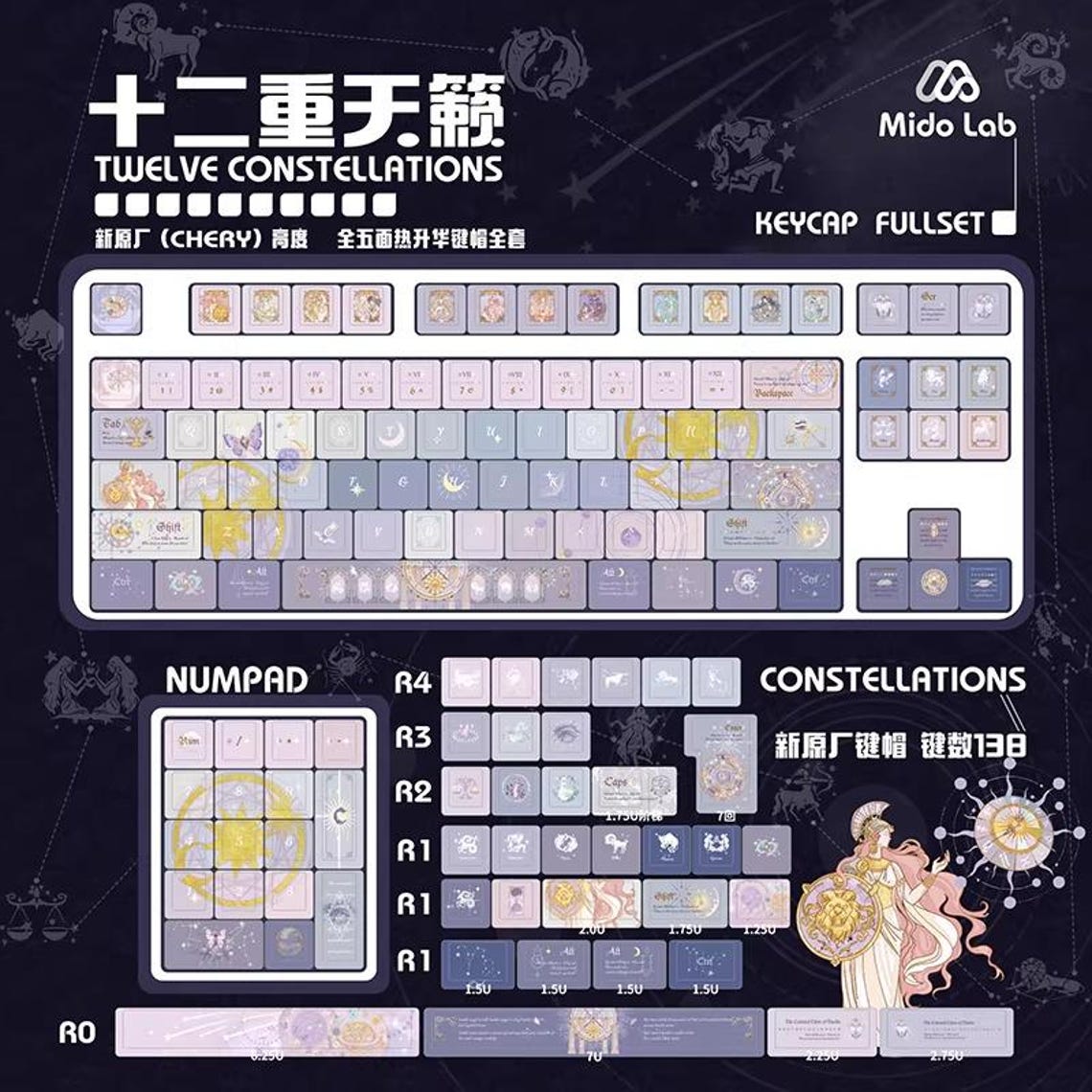 Twelve Heavenly Constellations Keycap Set for Mechanical Keyboard ...
