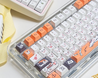Cute Playful Cat Theme Artisan Keycap Set - Pastel Keycaps, Kawaii Keycaps, Cherry Profile, PBT Dye-Sub, for MX Switch Mechanical Keyboard