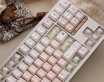 Cute Pastel Pink White Gradient Keycaps Set for Mechanical Keyboard, Kawaii Keycaps, Cherry Profile, PBT Dye-Sub, for Mx(+)Switches, 166pcs