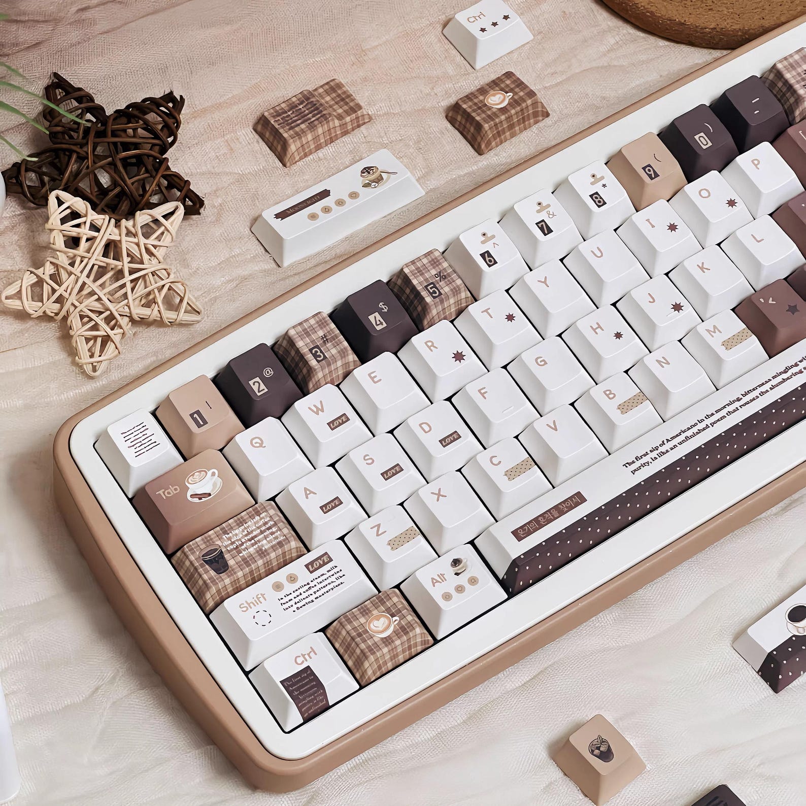 Cute Brown Cozy Cafe Theme Coffee Keycap Set for Mechanical Keyboard ...