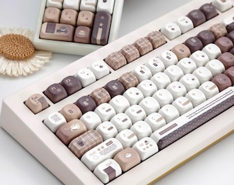 Cozy Cafe Theme Coffee Latte Keycap Set for Mechanical Keyboard | Mocha & Plaid Design Keycaps – KeyArtisan®