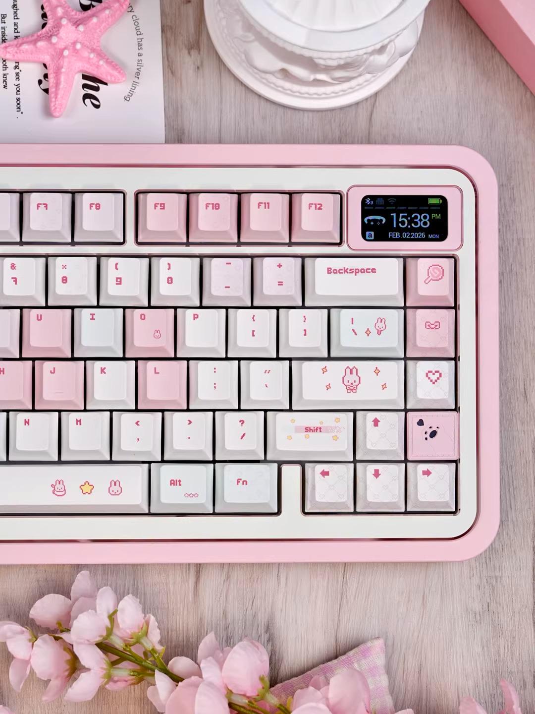 Pixel Miffy Bunny Theme Pink Keycap Set for Mechanical Keyboard
