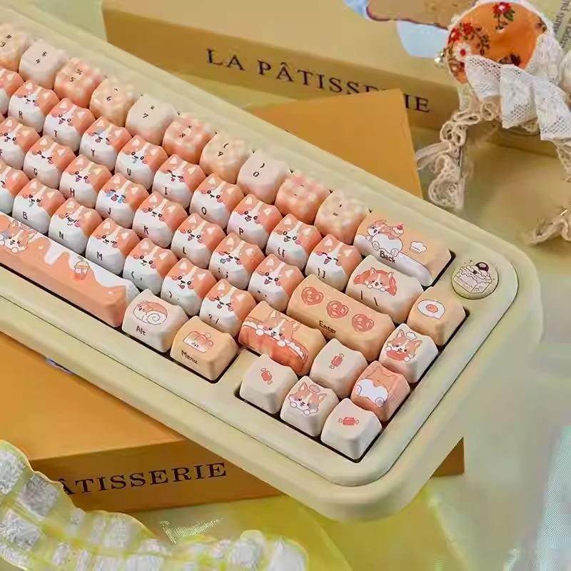 Cute Bakery Corgi Artisan Keycap Set | Bread & Dessert Theme, Pastel ...