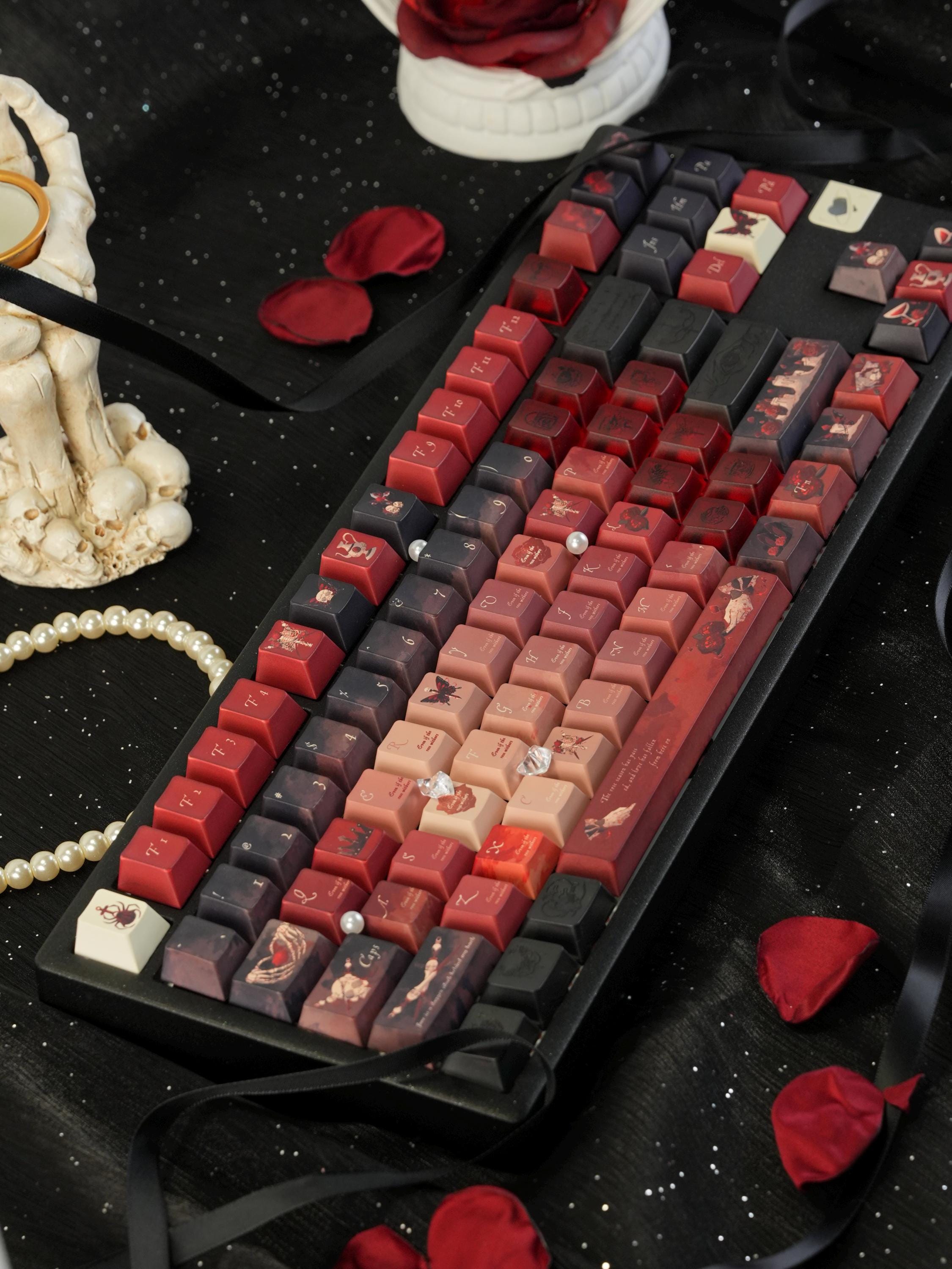Red Dark Romance Gothic Theme Keycap Set For Mechanical Keyboard Cool 