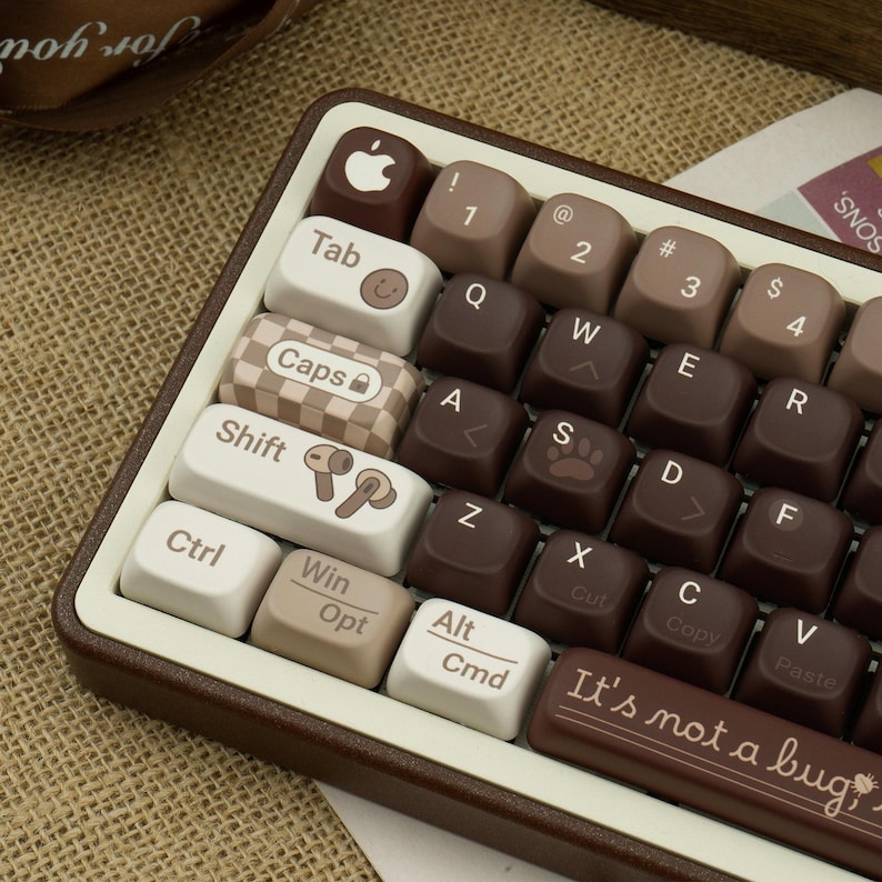 Cute Brown Coder & Coffee Theme Keycap Set for Mechanical Keyboard ...