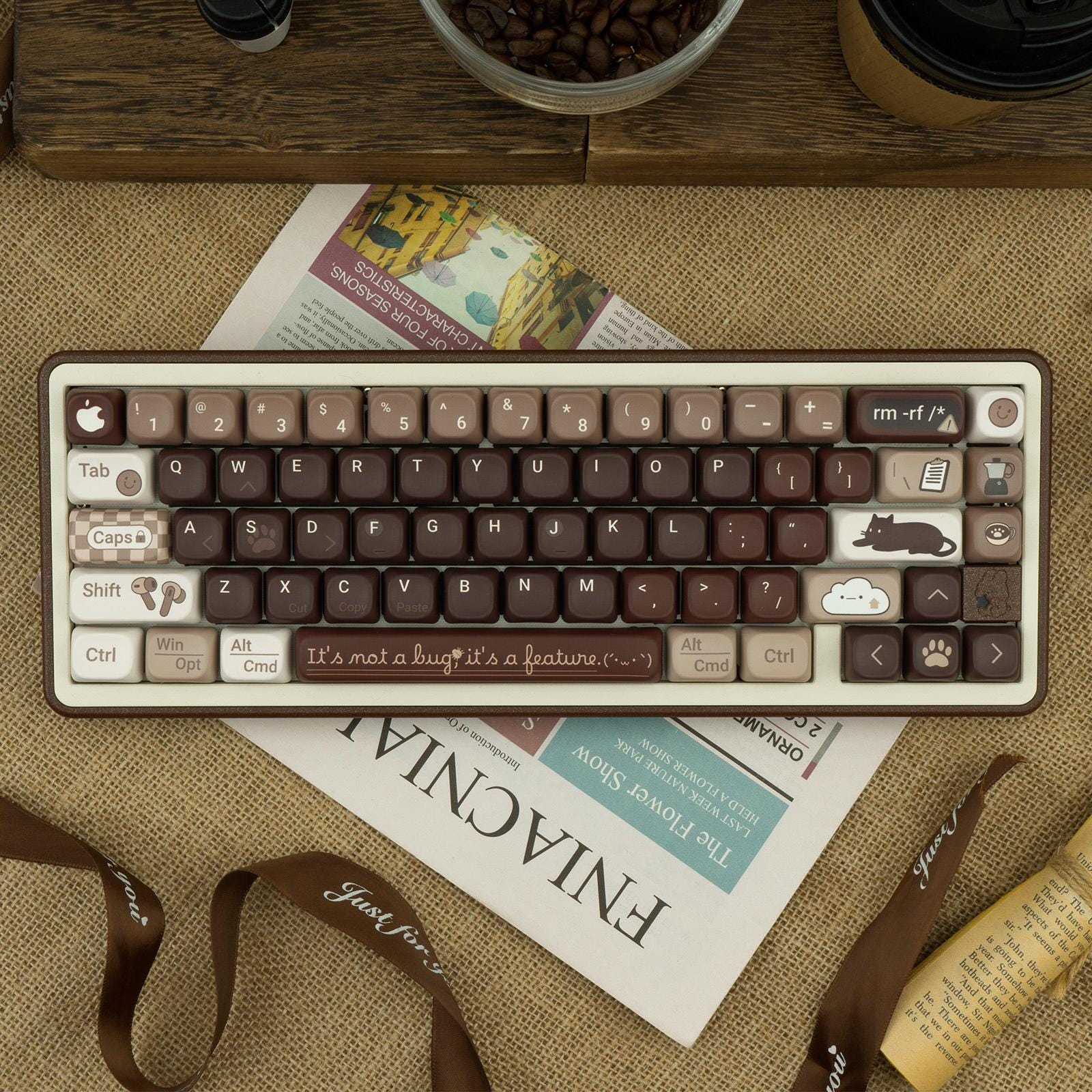 Cute Brown Coder & Coffee Theme Keycap Set for Mechanical Keyboard ...