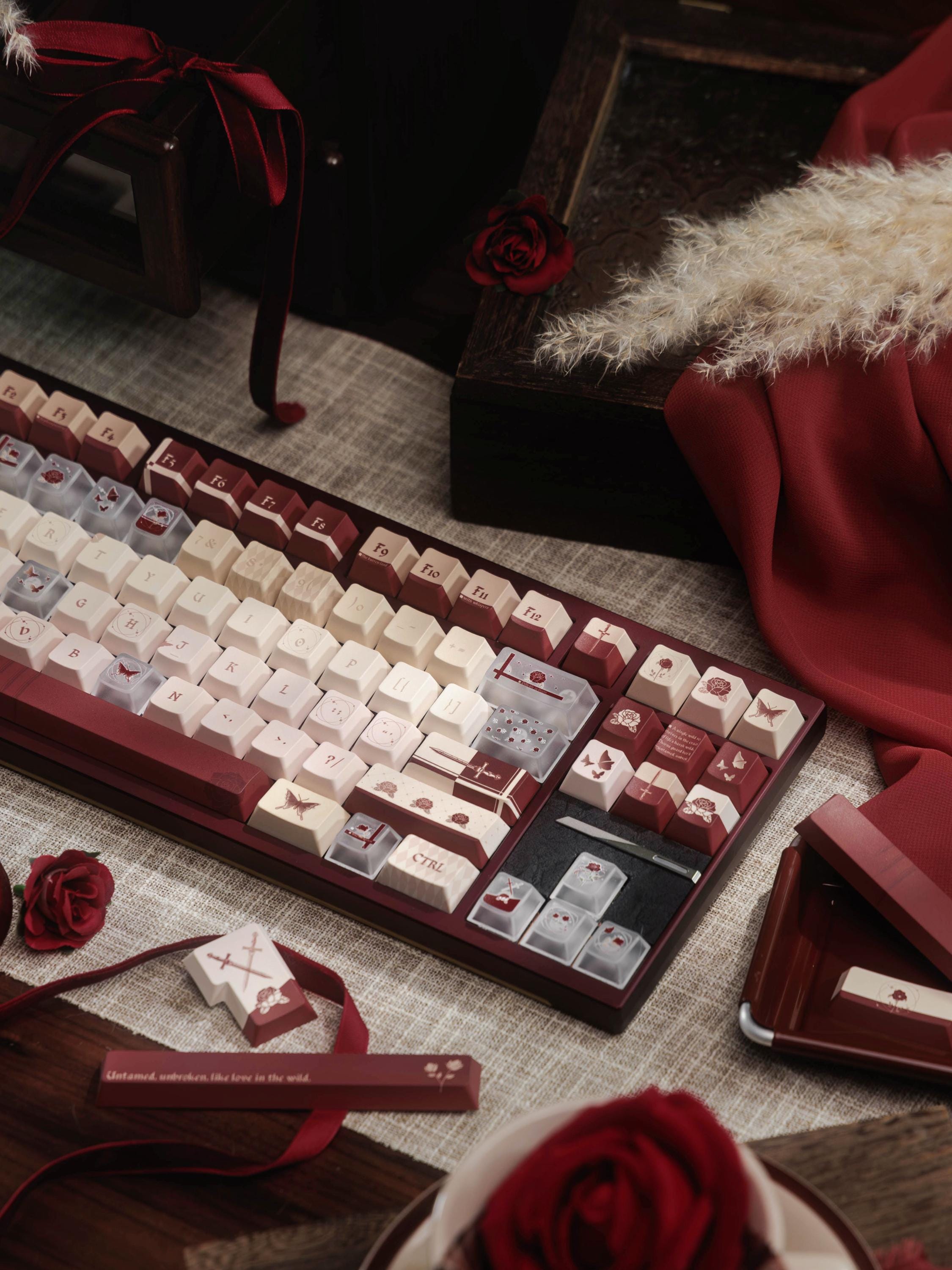 Goth Key Cap Set Cool Red Wild Rose Love Theme Keycap Set | Romantic Gothic Artisan ...
