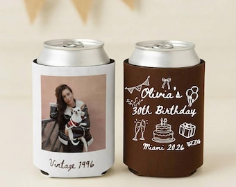 Personalized Photo Text Birthday Can Coolers, Vintage 1984 Can Sleeves Party Gifts for 30th 40th 50th Birthdays Funny Birthday Favors