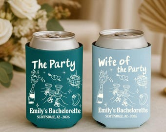 Wife of the Party Bachelorette Favors, Custom Can Coolers for Bridal Party, Bachelorette Decorations, Personalized Can Sleeve, Bach Gift
