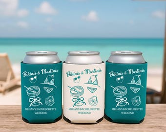 Bikinis and Martinis Can Cooler, Martinis Birthday Can Sleeves, Custom Cocktail Bachelorette Party Favors, Can Holder, Birthday Favors