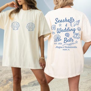 Seashells and Wedding Bells Bachelorette Shirt, Beach Bach Cover Up, Coastal Bridal Party Tee, Key West Girls Trip Shirt, Bride Squad Outfit