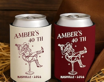 Rodeo Birthday Can Coolers • Nashville Party Favors • Custom Cowgirl 40th/50th Bash • Bachelorette Western Cooler • Personalized Name & Year