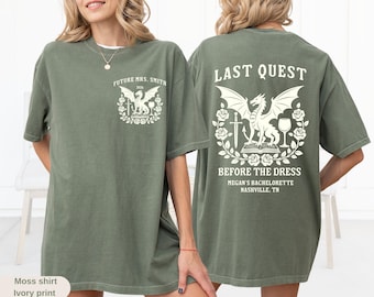 Comfortkleuren Last Quest Custom middeleeuws fantasie vrijgezellenshirt Dragon Castlecore Ren Faire vrijgezellenfeest voor leesgrage bruid bruidsmeisje