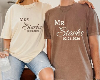 Personalized Mr. And Mrs. Shirt,Custom Wifey Hubby Shirts,Just Married Shirt,Wedding Anniversary Gift,Matching Couples Shirt,Honeymoon Gift