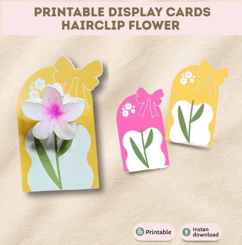 Hair Clip Display Card Printable, Hair Bow Packaging Business Floral ...