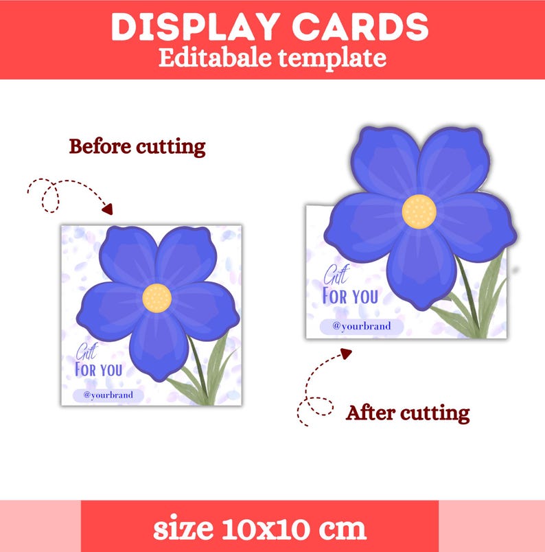 Flower Editable Inside Editable Flower Display Card Packaging for Pins Canva Pro Template ...