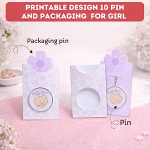 Printable kawaii Positive Quotes Pin and Packaging Template for Girls, Commercial Use Digital Download