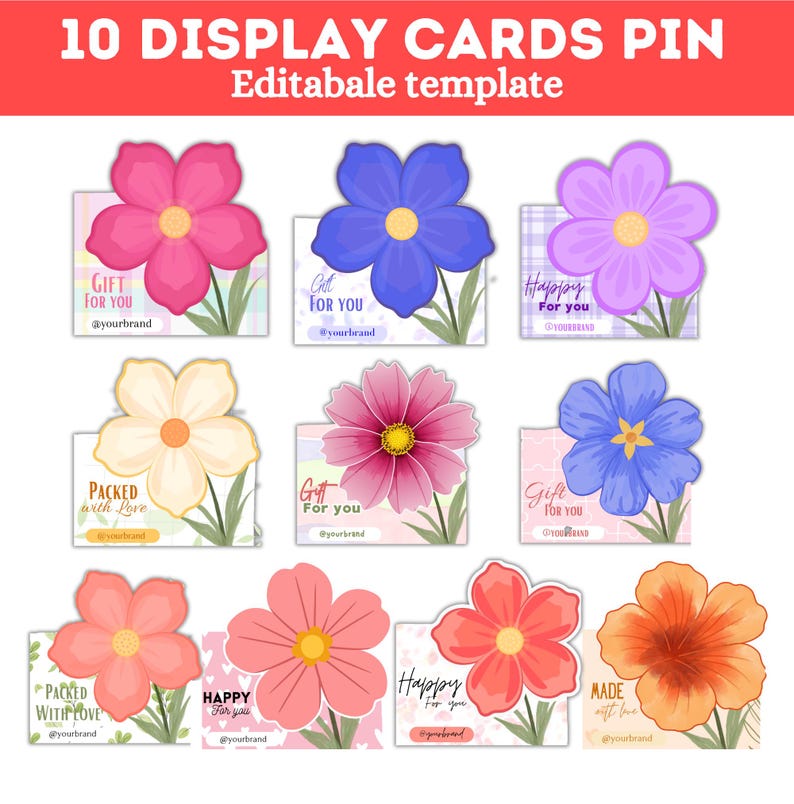 Flower Editable Inside Editable Flower Display Card Packaging for Pins Canva Pro Template ...