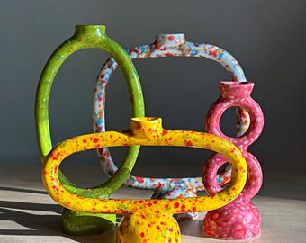 Handmade Ceramic Candle Holder, Yellow Candlestick, Colorful Pottery, Modern Minimal Home Decor